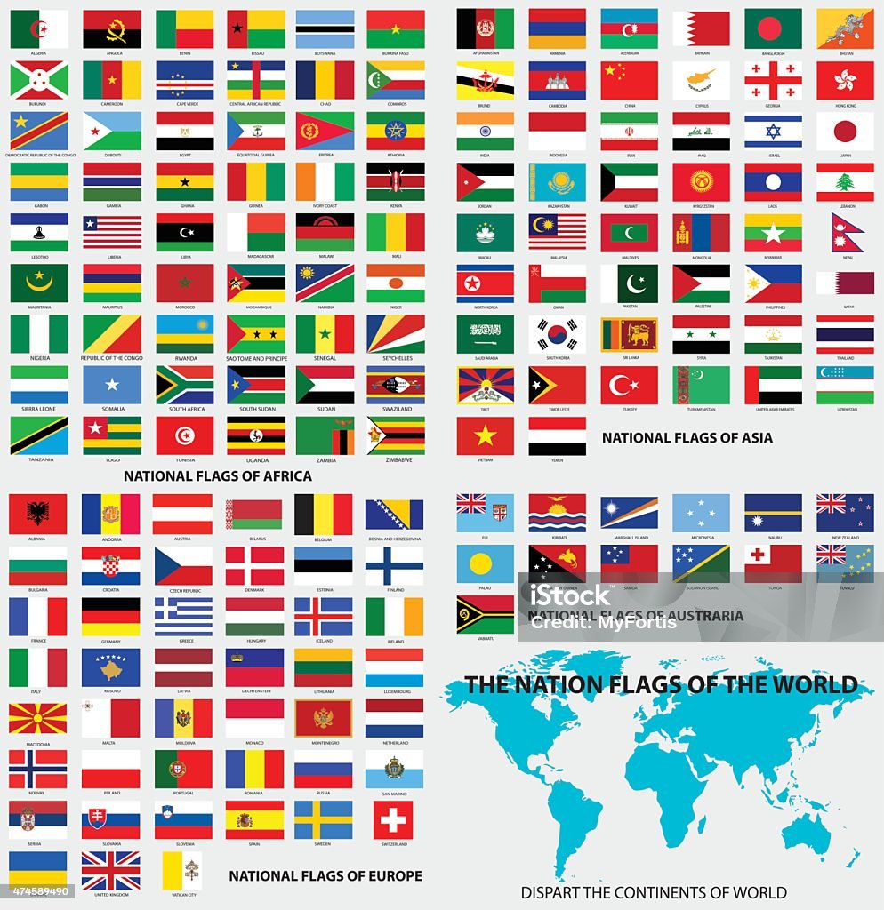 National flags of the world Vector Illustration : National flags of the world, dis-part the continents of world. Flag stock vector