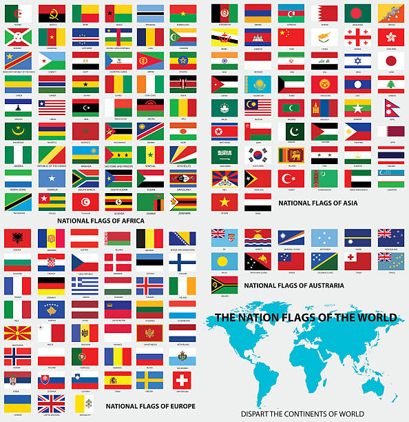 National flags of the world Vector Illustration : National flags of the world, dis-part the continents of world. flag stock illustrations
