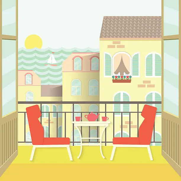 Vector illustration of view from the balcony. flat vector illustration