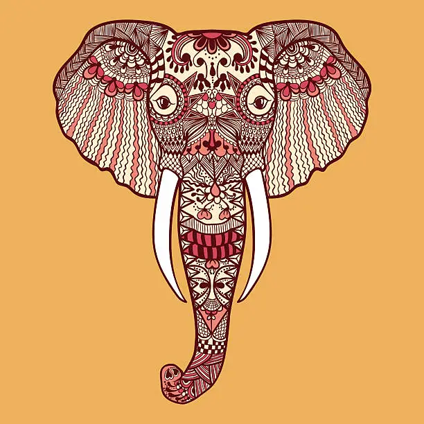 Vector illustration of Indian Elephant. Hand Drawn lace vector illus