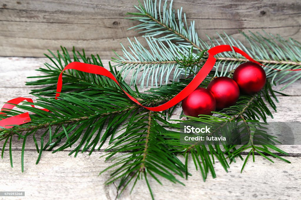 Vintage Christmas background with Fir-Tree  on old wood 2015 Stock Photo