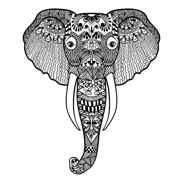 illustrations, cliparts, dessins animés et icônes de zentangle stylisé éléphant.   dentelle illustration vectorielle dessinés à la main - craft homemade in a row painted image