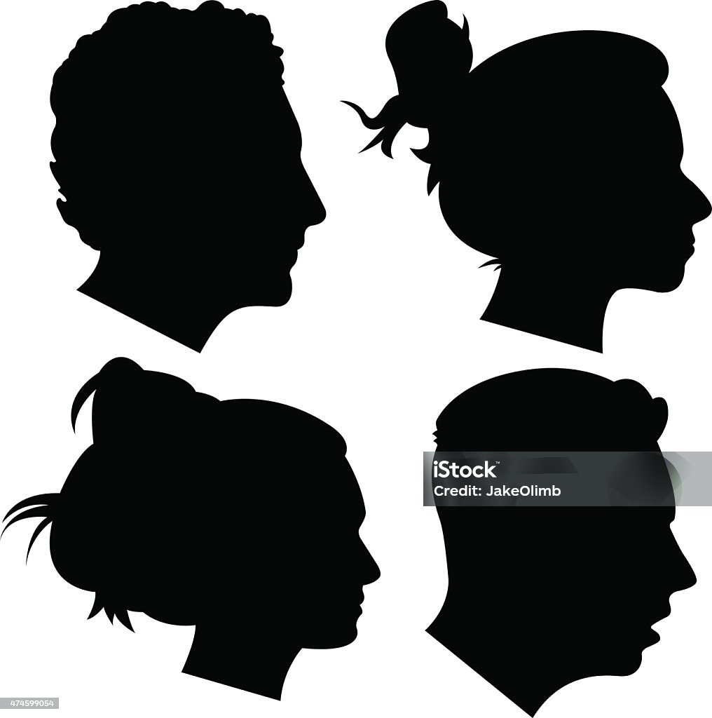 Young Adult Profile Silhouettes 1 Vector silhouettes of four young adult profiles. Two women and two men. Human Face stock vector