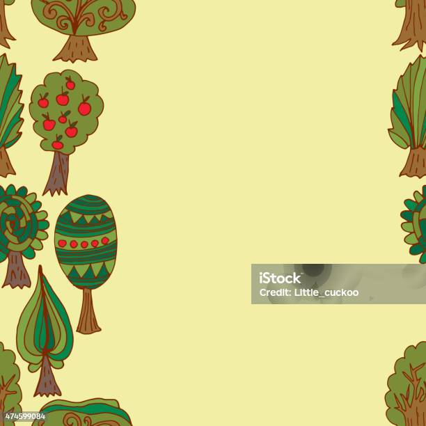 Seamless Handdrawn Border Pattern With Doodle Forest Tree Stock Illustration - Download Image Now