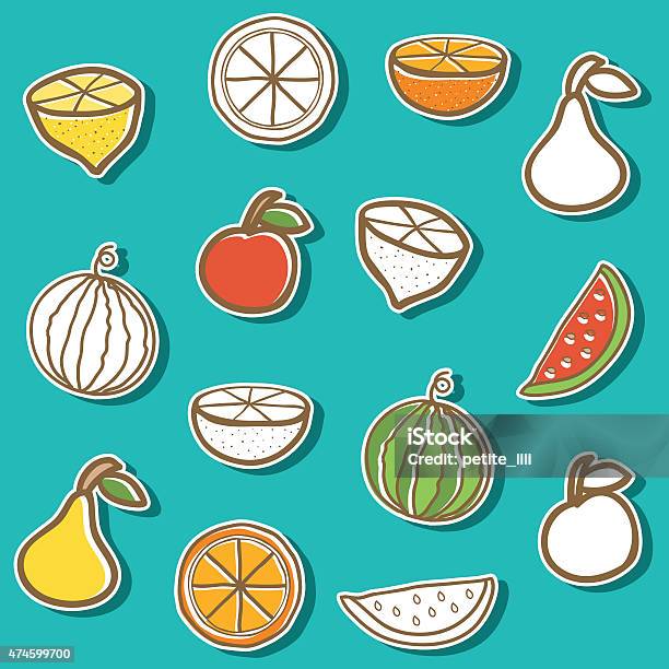 Set Of Stickers With Hand Drawn Fruits Stock Illustration - Download Image Now - 2015, Abstract, Autumn