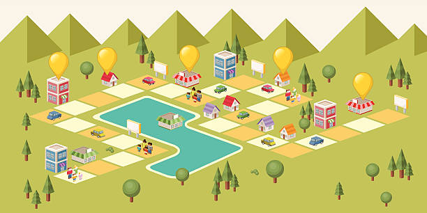 Board game with people Board game with people on the city. Green park. board game piece stock illustrations