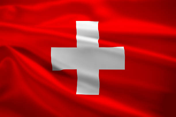 Switzerland flag blowing in the wind stock photo