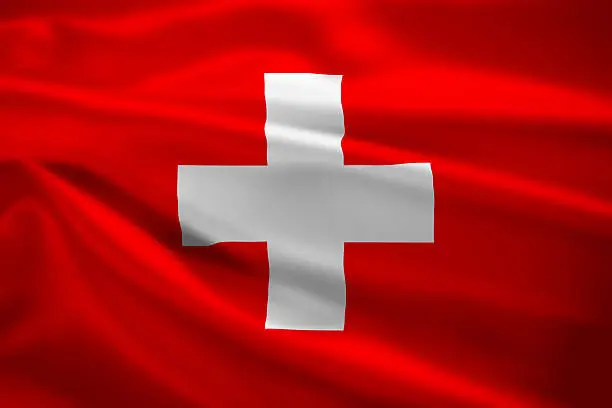 Switzerland flag blowing in the wind. Background texture.
