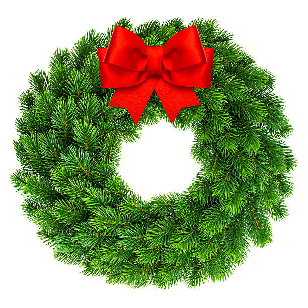 istock christmas wreath with red ribbon bow decoration 474603023