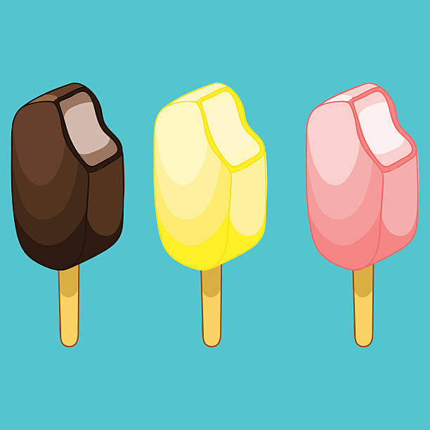 шоколадный лимонный клубничное мороженое на полоске.   векторная illustrati - melting ice cream cone chocolate frozen stock illustrations
