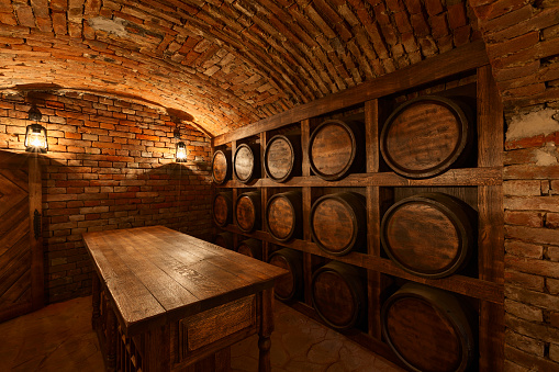 barrels in the dark cellar
