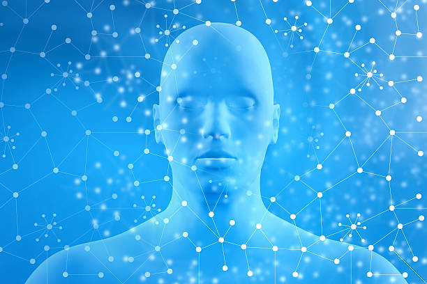 istock Person head thinking, meditating, contemplating mind, blue inspiration abstract background 474605579