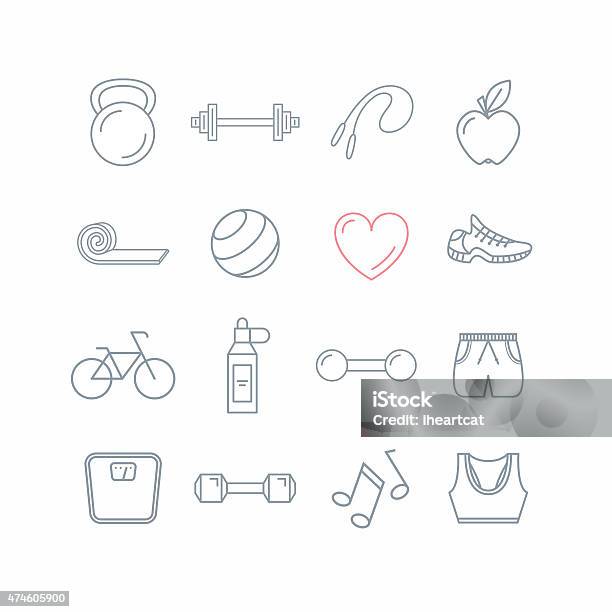 Set Of Fitness Icons Stock Illustration - Download Image Now - Hand Weight, Icon Symbol, 2015
