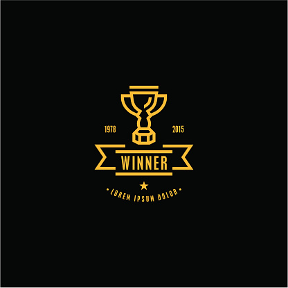 Trophy icon. Awards cup. Winner retro label.