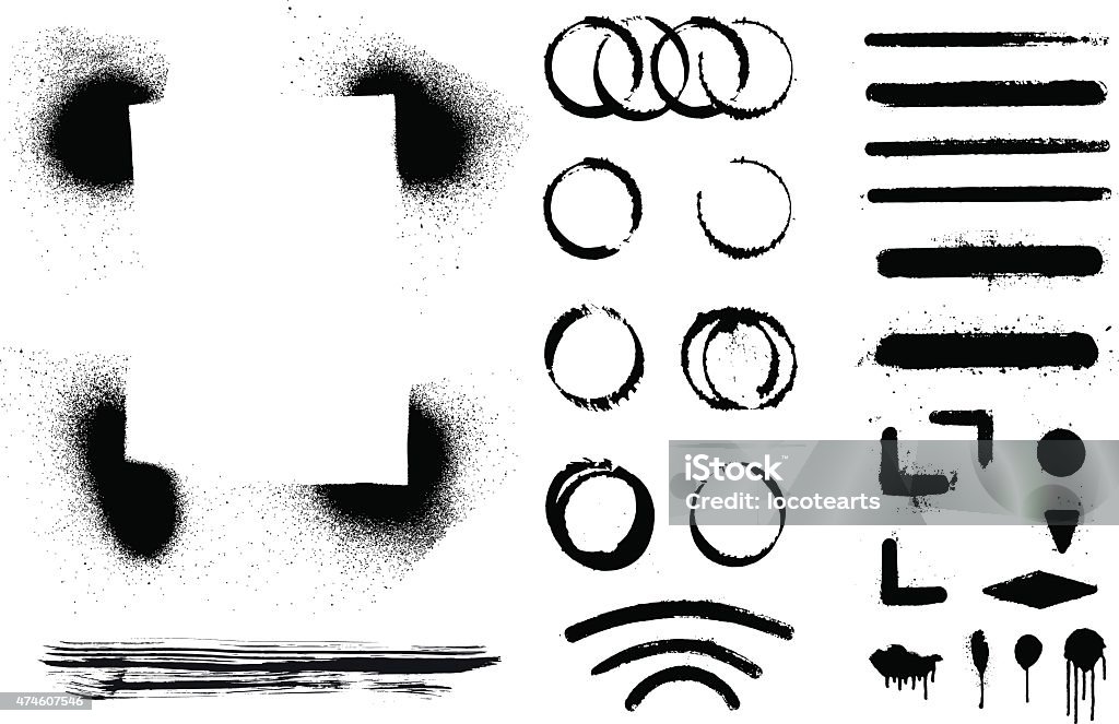 set of inky grunge and stencil shapes black set of inky grunge and stencil shapes Spray Paint stock vector