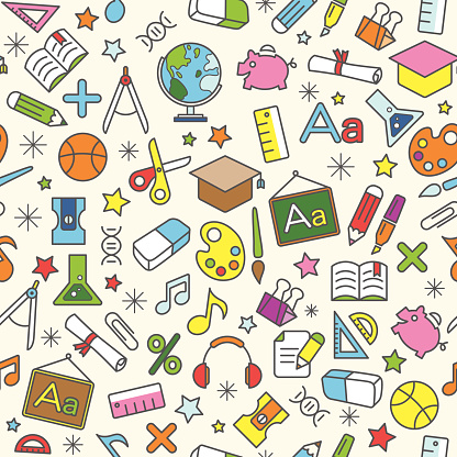 Colorful Seamless Pattern background of school and education icons design elements