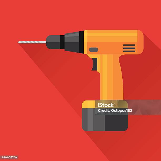 Electric Hand Drill Flat Icon Stock Illustration - Download Image Now - Drill, 2015, Construction Industry