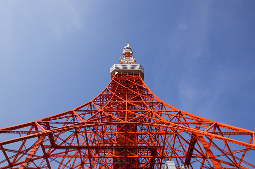 Look up at Tokyo Tower up at the Tokyo Tower