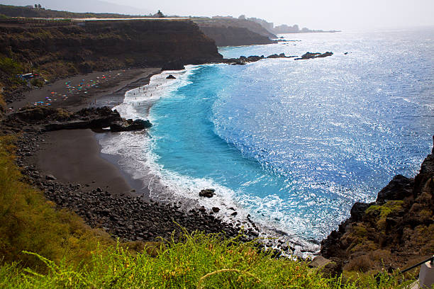 Beach el Bollullo black brown sand and aqua water