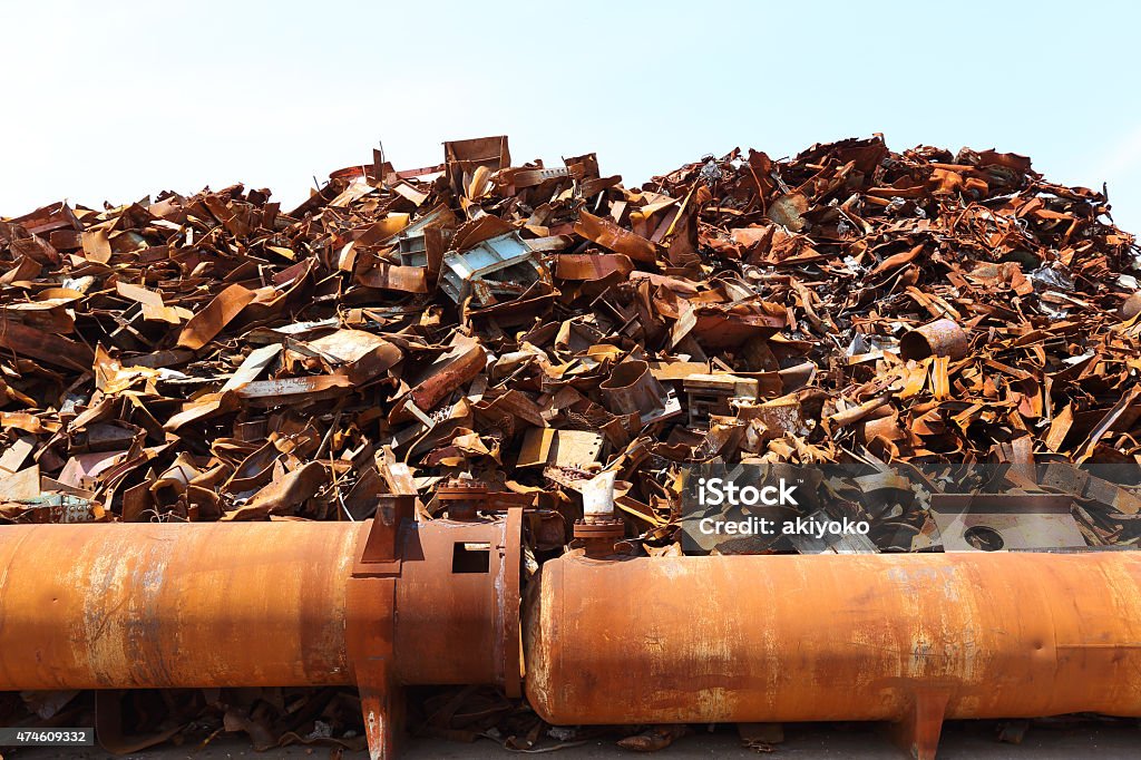 Pile of scrap metal Pile of scrap metal at a recycling facility 2015 Stock Photo