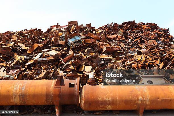 Pile Of Scrap Metal Stock Photo - Download Image Now - 2015, Blue, Broken