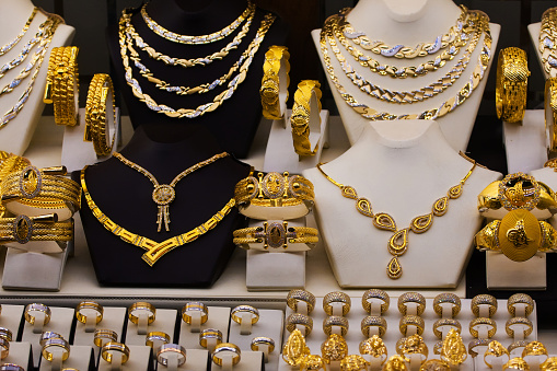 Jewelry market. Gold. Grain added