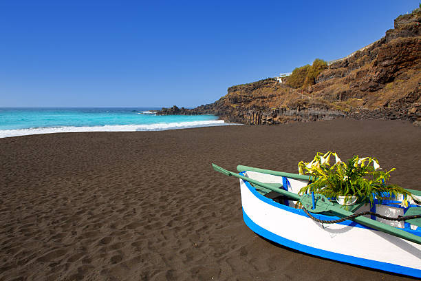 Beach el Bollullo black brown sand and aqua water Beach el Bollullo black brown sand and aqua water near Puerto de la Cruz puerto de la cruz tenerife stock pictures, royalty-free photos & images