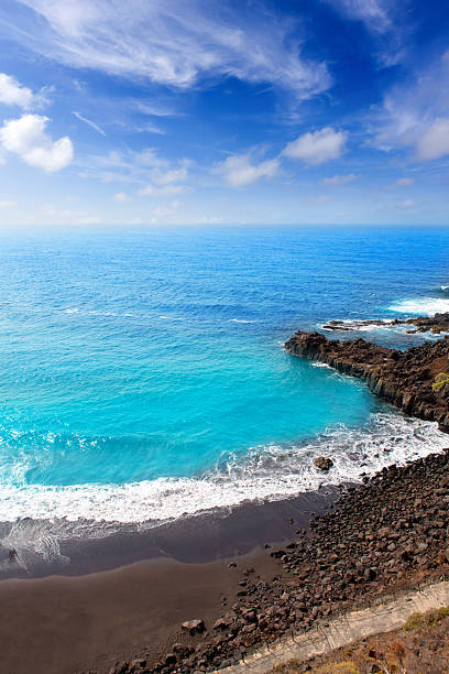 istock Beach el Bollullo black brown sand and aqua water 474612556
