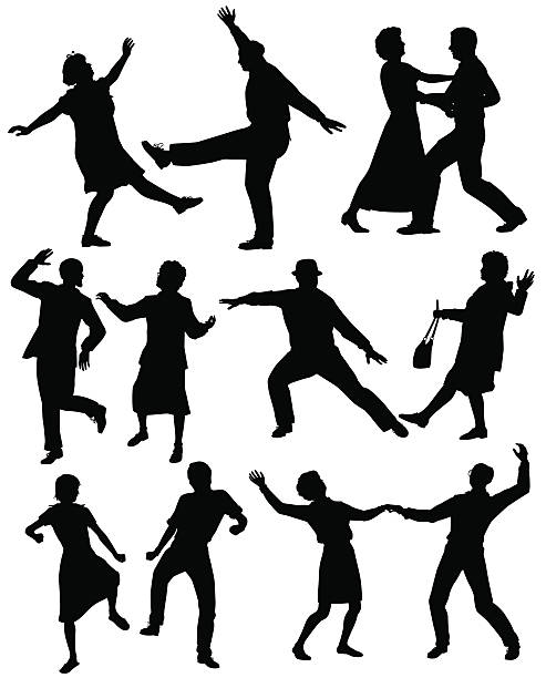 Elderly people dancing Set of editable vector silhouettes of elderly couples dancing together with all figures as separate objects old people dancing stock illustrations