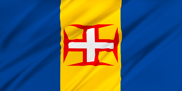 Flag of Madeira waving in the wind