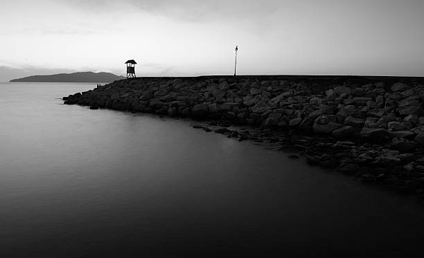 istock Little cottage seaside destination black and white tone. 474618912