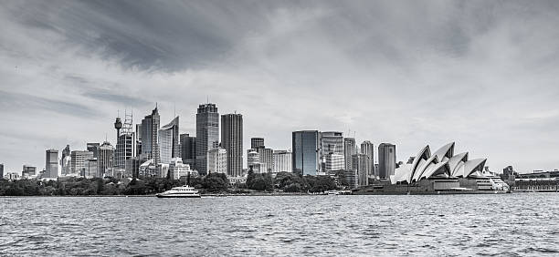 Sydney CBD skyline with Opera House in black and white