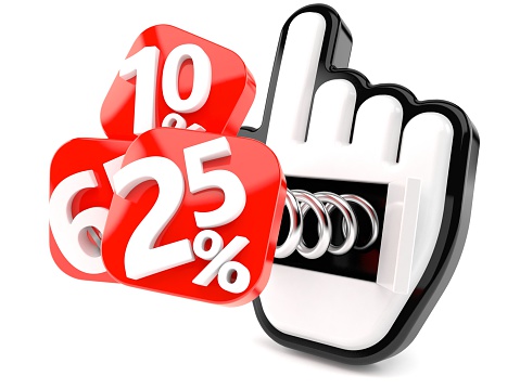 Numbers with percent symbols and cursor isolated on white background, Web sale