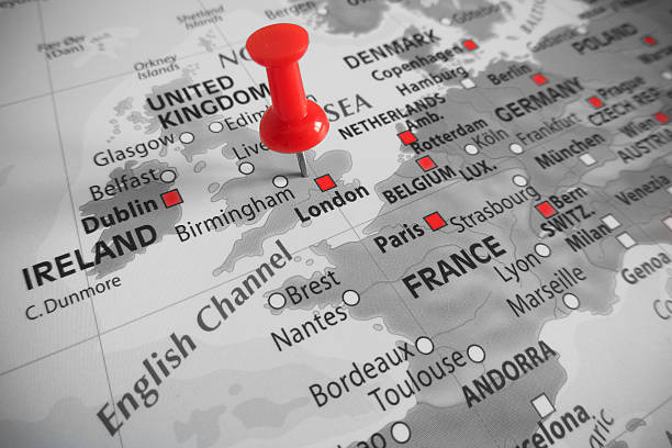 istock Red marker over UK - Europe 474624364