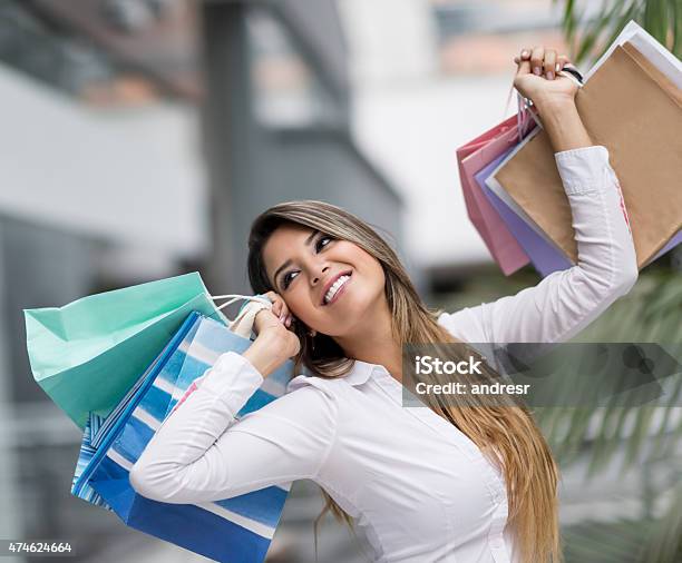 Happy Shopping Woman Stock Photo - Download Image Now - 20-29 Years, 2015, Adult