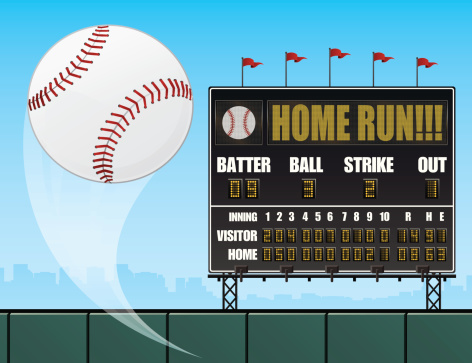 Baseball and Scoreboard. Created in Adobe Illustrator 10. Transparency used for baseball streak.