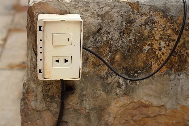 istock White wall power plug at the park 474629618