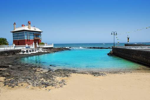 Arrieta Haria beach en la costa en Canarias isla de Lanzarote photo