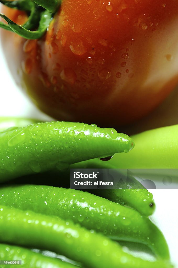 Tomato & Green Peppers with Water Drops Agriculture Stock Photo