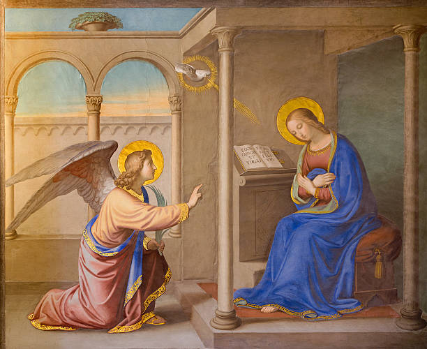 ilustraciones, imágenes clip art, dibujos animados e iconos de stock de rome: the annunciation aire libre - la anunciacion de maria