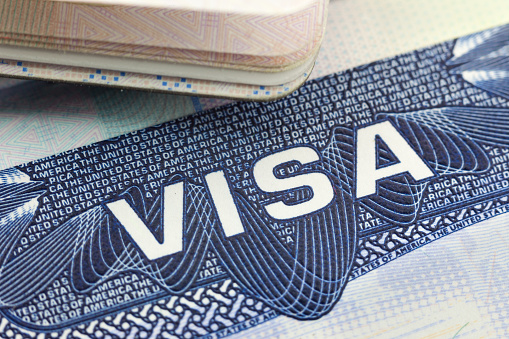 El American Visa en un pasaporte página (EE. UU.) photo