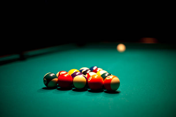 istock Billiard balls that ready for the break on the green table 474640060