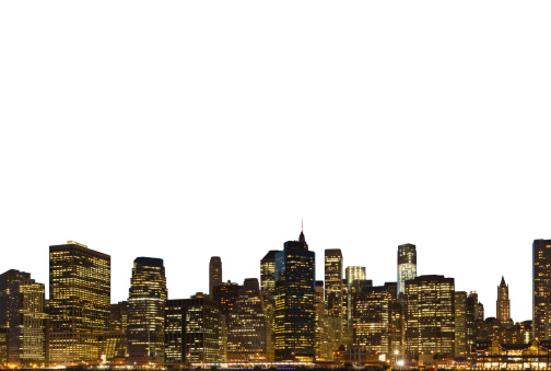 Lower Manhattan at night isolated on the white background