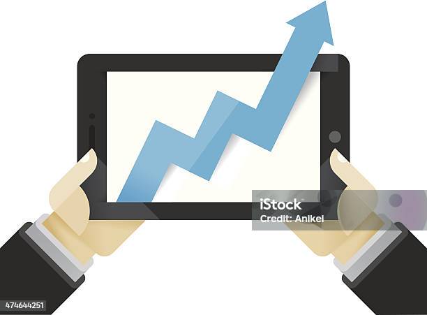 Business Success Growth Arrow On Tablet Computer In Businessman Hands Stock Illustration - Download Image Now