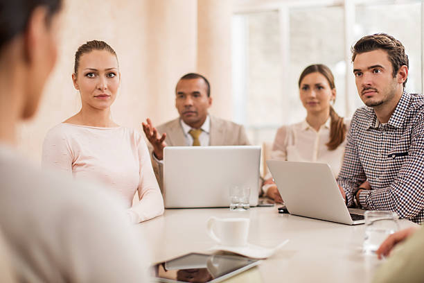 istock Group of business people communicating on a meeting. 474645688