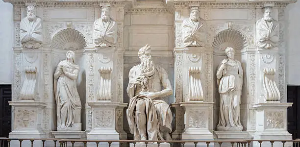 The statue of Moses by Michelangelo, located in San Pietro in Vincoli cathedral in Rome, Italy. One of the most famous sculptures in the world. Natural light.