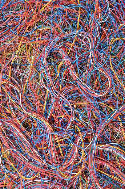 istock Colored telecommunication cables and wires 474650658