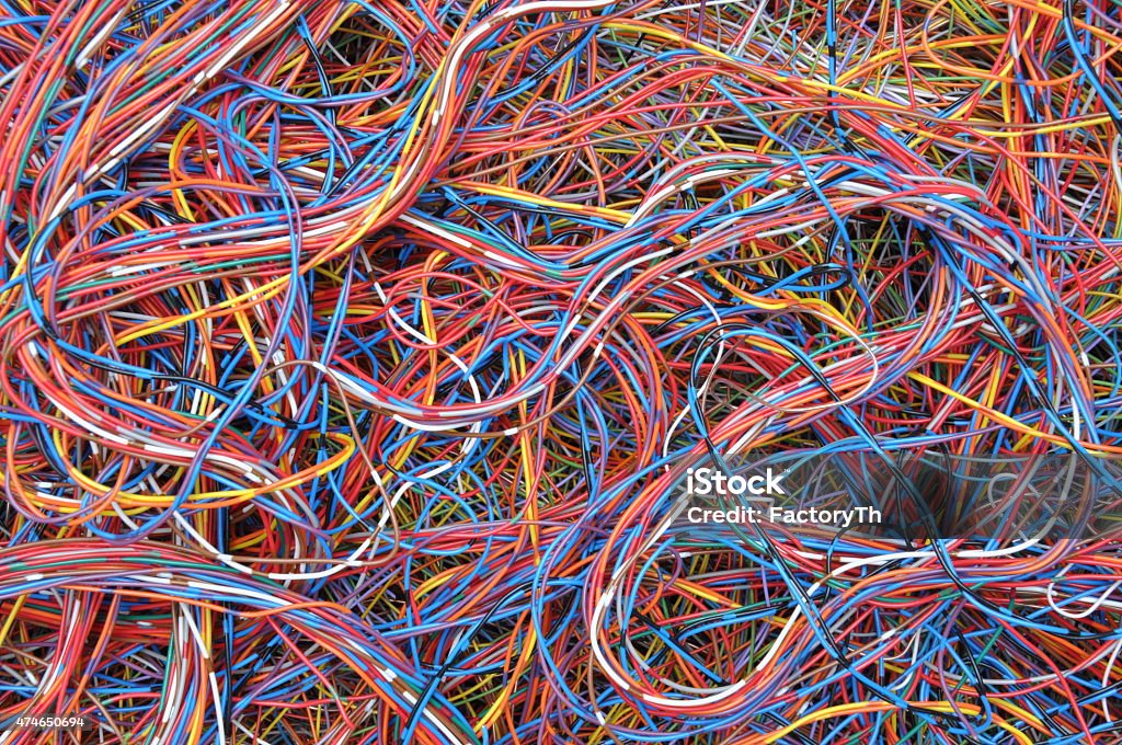 Colored telecommunication cables and wires Colored telecommunication cables and wires as background Cable Stock Photo