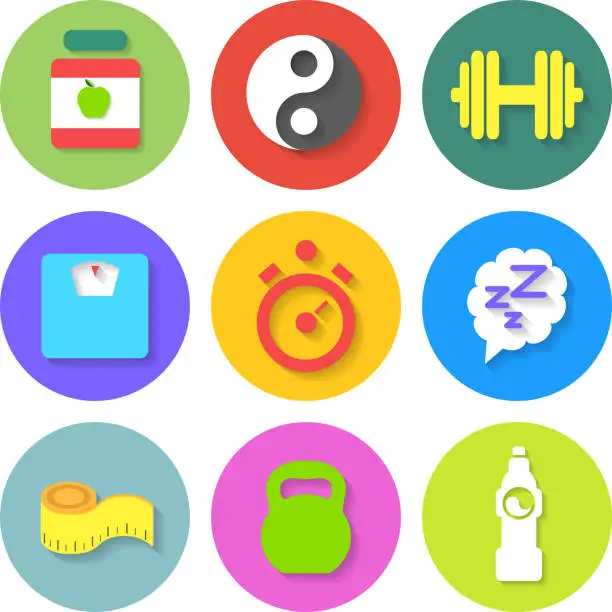 Vector illustration of Set of Flat Fitness Icons. Vector