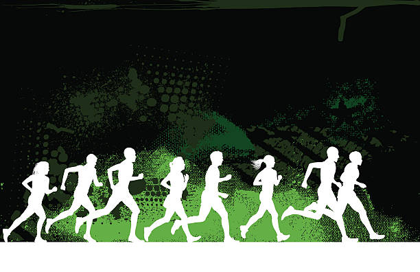 땀복 또는 선반레일 클럽 그런지 배경기술 - silhouette jogging running backgrounds stock illustrations